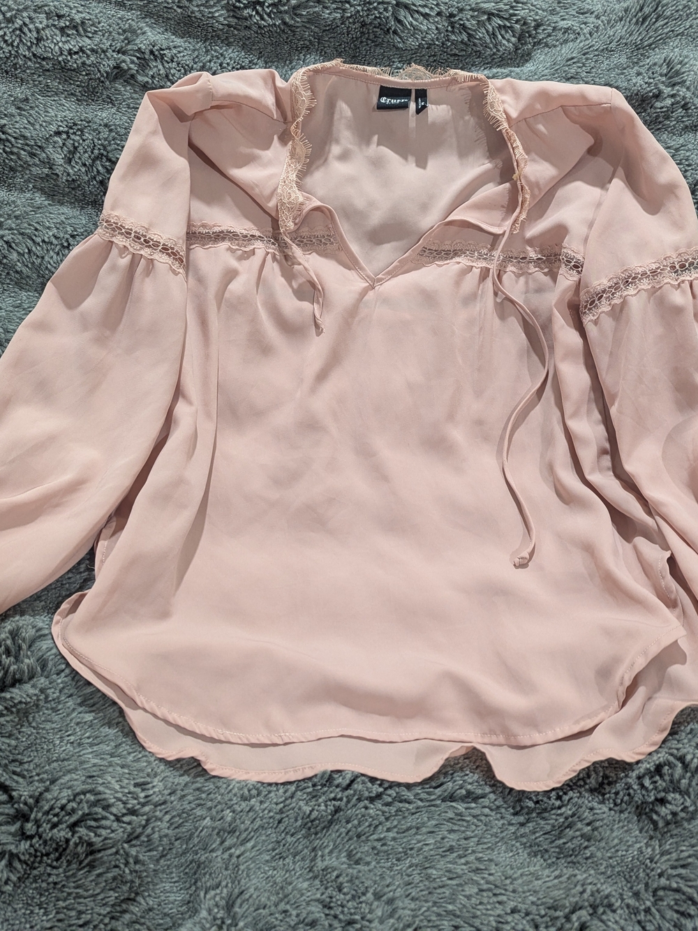 Cruel Denim Blush Lace-Trim Peasant Top Size M